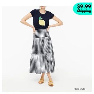 J CREW Navy White Gingham Triple Tier Maxi Skirt AL211, Medium
